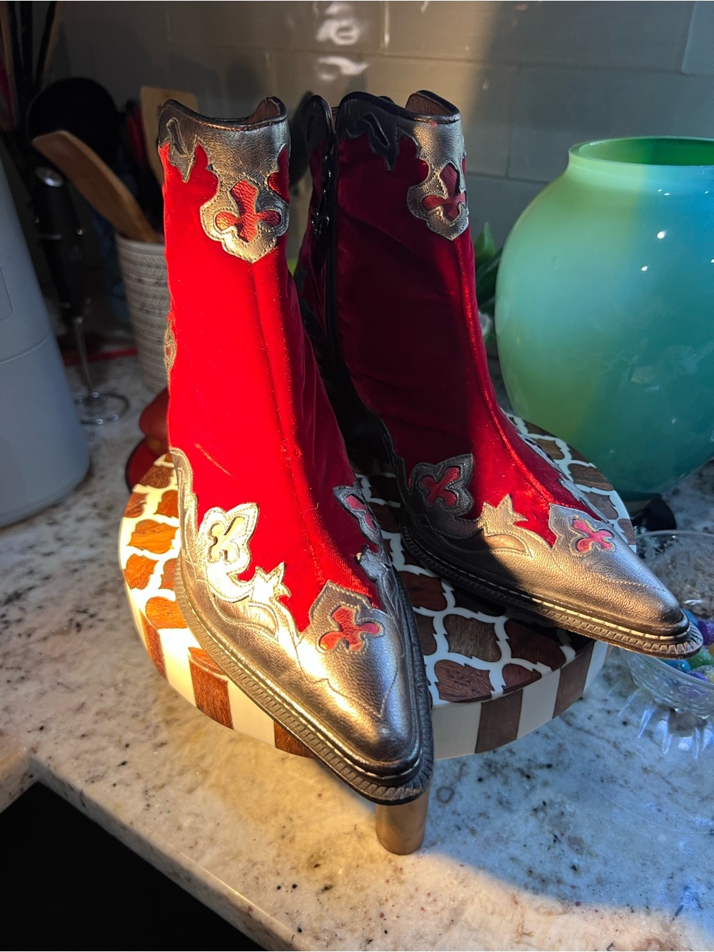 Donald J. Pliner Red Velvet Western Couture Ankle Boots NEW Price firm - Picture 13 of 16